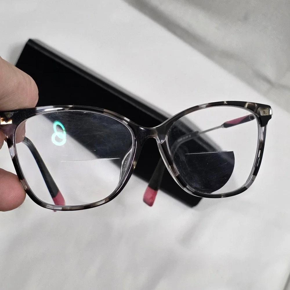 Furla VFU433K Cat Eye Eyeglasses Grey Tortoise Pink‎ Accents 721Y 135 with Case